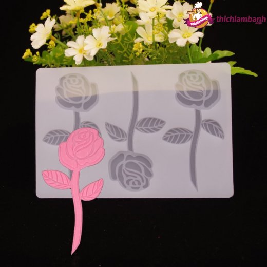 Khuôn silicon mỏng decor 3 cây bông hồng