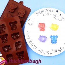 Khuôn silicon 8 hình - gấu, sư tử, hà mã