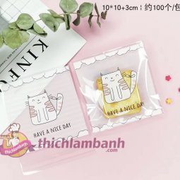 Túi dán mẫu Mèo sọc hồng 10cm