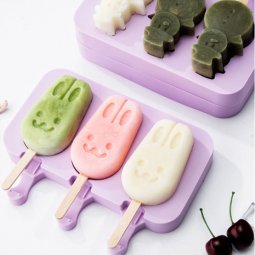 Khuôn kem silicon 3 hình con Thỏ kèm que kem gỗ