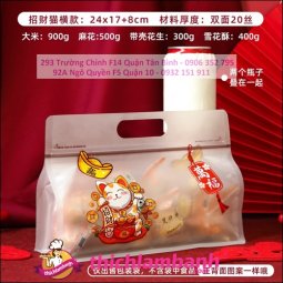 Túi zip ngang mẫu mèo thần tài 24cm