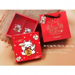 Hộp bánh dứa mèo thần tài mẫu vuông trung
