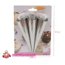 Bộ 3 khuôn inox làm bánh sừng bò, ốc quế, bánh mì xoắn ốc 14cm