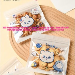 Túi zip gấu nâu 14x14 cm 