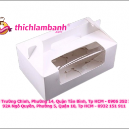Hộp cupcake xách tay 6 bánh màu trắng